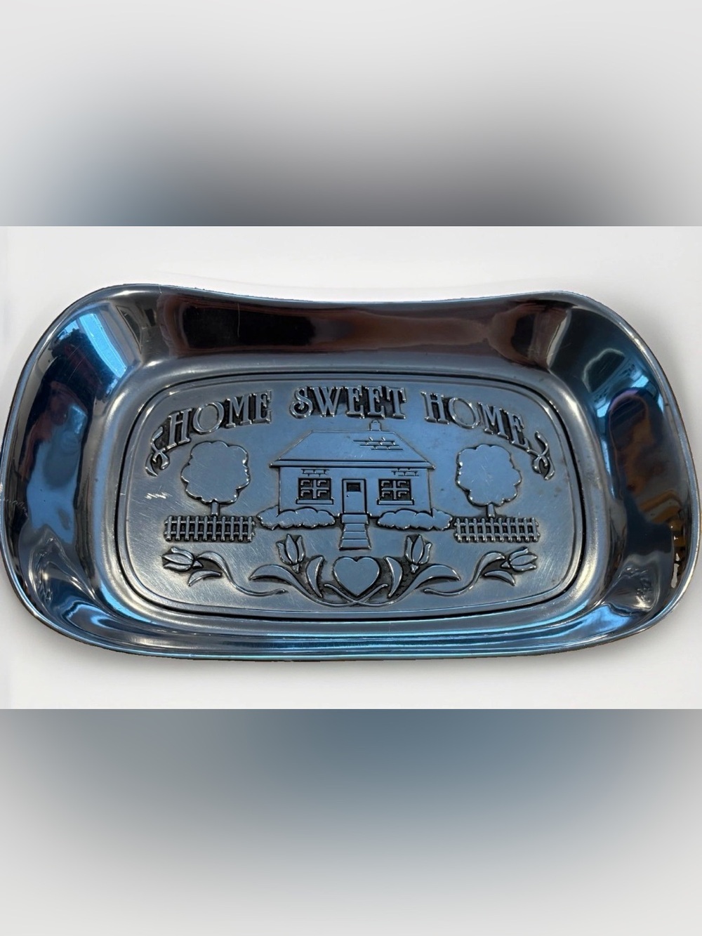 Vintage Wilton Pewter Dish Home Sweet Home Made in USA Serving Dish Bread Candy
